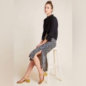 Maeve Janelle Silky Slit Leopard Print Midi Skirt Anthropologie small women’s